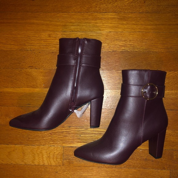 Plum Booties with Gold Buckle Ankle Detail - Picture 1 of 2